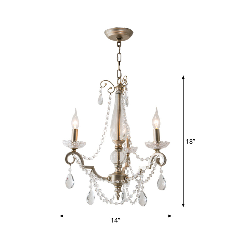 Aged Silver Candle Chandelier Rustic Crystal Living Room Suspension Light with Swirled Arm Clearhalo 'Ceiling Lights' 'Chandeliers' Lighting' options 2283375