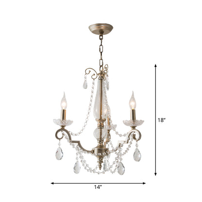Aged Silver Candle Chandelier Rustic Crystal Living Room Suspension Light with Swirled Arm 3 Silver Clearhalo 'Ceiling Lights' 'Chandeliers' Lighting' options 2283375_355a1cc3-9a1f-4aff-8ebc-5e5cc88a5693
