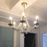 Nickel Finish 6-Bulb Ceiling Pendant Light Traditional Metal Candle Chandelier with Crystal Bead Clearhalo 'Ceiling Lights' 'Chandeliers' Lighting' options 2283377