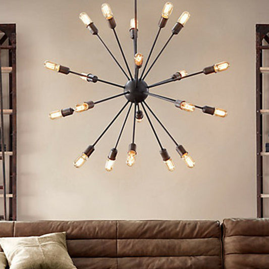 Metal Burst Pendant Ceiling Light Loft Style Living Room Hanging Chandelier in Black Clearhalo 'Cast Iron' 'Ceiling Lights' 'Chandeliers' 'Industrial Chandeliers' 'Industrial' 'Metal' 'Middle Century Chandeliers' 'Rustic Chandeliers' 'Tiffany' Lighting' 2283428