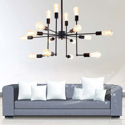 16 Bulbs 4-Sided Chandelier Industrial Style Black Metal Ceiling Hang Light for Living Room Black Clearhalo 'Cast Iron' 'Ceiling Lights' 'Chandeliers' 'Industrial Chandeliers' 'Industrial' 'Metal' 'Middle Century Chandeliers' 'Rustic Chandeliers' 'Tiffany' Lighting' 2283438