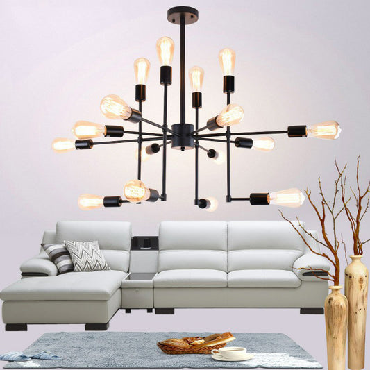 16 Bulbs 4-Sided Chandelier Industrial Style Black Metal Ceiling Hang Light for Living Room Clearhalo 'Cast Iron' 'Ceiling Lights' 'Chandeliers' 'Industrial Chandeliers' 'Industrial' 'Metal' 'Middle Century Chandeliers' 'Rustic Chandeliers' 'Tiffany' Lighting' 2283439