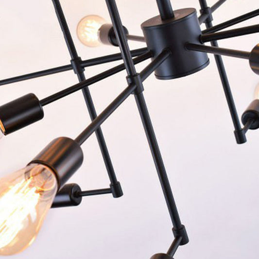 16 Bulbs 4-Sided Chandelier Industrial Style Black Metal Ceiling Hang Light for Living Room Clearhalo 'Cast Iron' 'Ceiling Lights' 'Chandeliers' 'Industrial Chandeliers' 'Industrial' 'Metal' 'Middle Century Chandeliers' 'Rustic Chandeliers' 'Tiffany' Lighting' 2283441