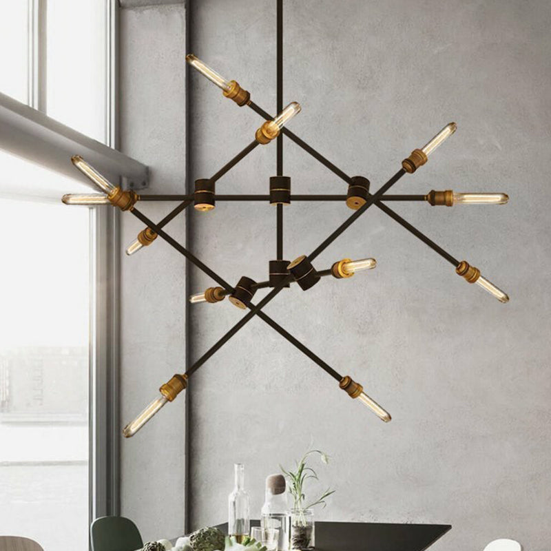 Black Rotatable Rod Arm Hanging Light Industrial Iron Dining Room Chandelier Lamp Clearhalo 'Cast Iron' 'Ceiling Lights' 'Chandeliers' 'Industrial Chandeliers' 'Industrial' 'Metal' 'Middle Century Chandeliers' 'Rustic Chandeliers' 'Tiffany' Lighting' 2283444