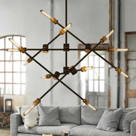 Black Rotatable Rod Arm Hanging Light Industrial Iron Dining Room Chandelier Lamp 12 Black Clearhalo 'Cast Iron' 'Ceiling Lights' 'Chandeliers' 'Industrial Chandeliers' 'Industrial' 'Metal' 'Middle Century Chandeliers' 'Rustic Chandeliers' 'Tiffany' Lighting' 2283445