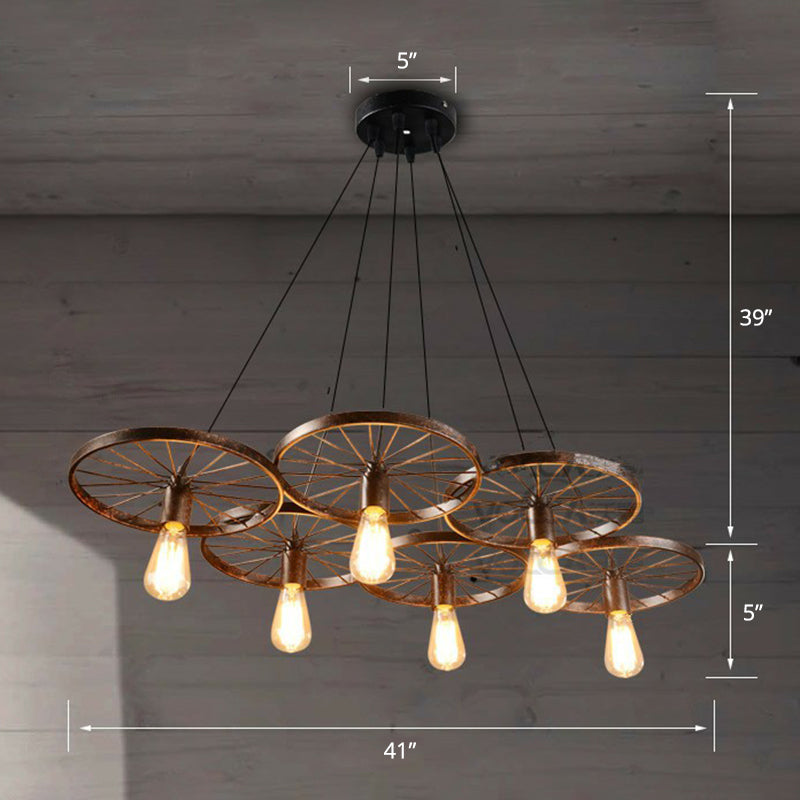 Wheel Ceiling Pendant Light Industrial Style Rust Metal Chandelier for Living Room Clearhalo 'Cast Iron' 'Ceiling Lights' 'Chandeliers' 'Industrial Chandeliers' 'Industrial' 'Metal' 'Middle Century Chandeliers' 'Rustic Chandeliers' 'Tiffany' Lighting' 2283456
