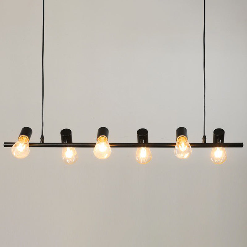 Black Linear Island Pendant Light Loft Metal Restaurant Spotlight with Exposed Bulb Design Clearhalo 'Ceiling Lights' 'Island Lights' Lighting' 2283466