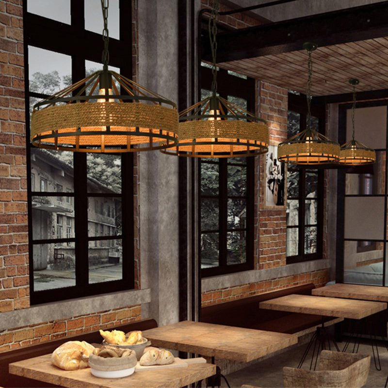 Black Yurt Shaped Hanging Light Loft Hemp Rope 1 Bulb Dining Room Pendant Ceiling Lamp Black Clearhalo 'Art Deco Pendants' 'Black' 'Cast Iron' 'Ceiling Lights' 'Ceramic' 'Crystal' 'Industrial Pendants' 'Industrial' 'Metal' 'Middle Century Pendants' 'Pendant Lights' 'Pendants' 'Rustic Pendants' 'Tiffany' Lighting' 2283467