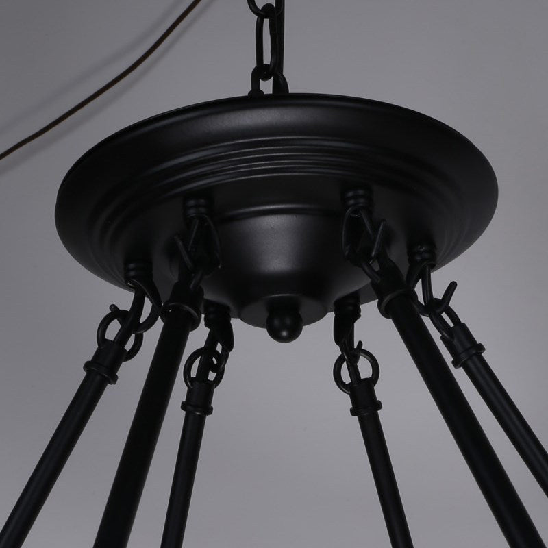 Loop Shaped Restaurant Chandelier Lamp Country Hemp Rope Black Hanging Ceiling Light Clearhalo 'Cast Iron' 'Ceiling Lights' 'Chandeliers' 'Industrial Chandeliers' 'Industrial' 'Metal' 'Middle Century Chandeliers' 'Rustic Chandeliers' 'Tiffany' Lighting' 2283481