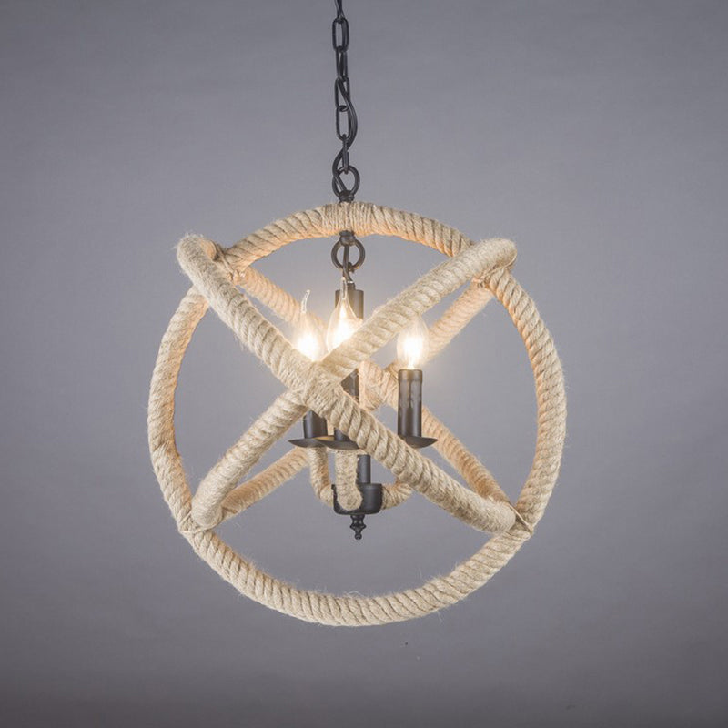 White Orbit Globe Pendant Chandelier Farmhouse Hemp Rope 3 Bulbs Dining Room Ceiling Light White 14" Clearhalo 'Ceiling Lights' 'Chandeliers' 'Industrial Chandeliers' 'Industrial' 'Middle Century Chandeliers' 'Tiffany' Lighting' 2283488