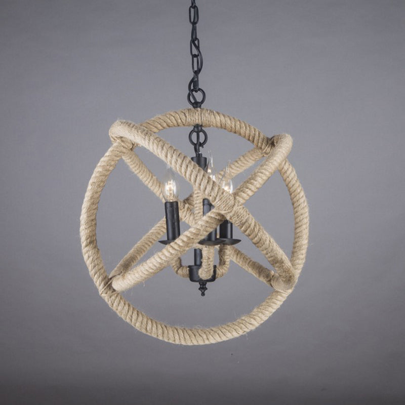 White Orbit Globe Pendant Chandelier Farmhouse Hemp Rope 3 Bulbs Dining Room Ceiling Light White 16.5" Clearhalo 'Ceiling Lights' 'Chandeliers' 'Industrial Chandeliers' 'Industrial' 'Middle Century Chandeliers' 'Tiffany' Lighting' 2283489