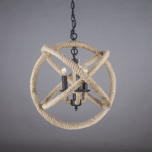 White Orbit Globe Pendant Chandelier Farmhouse Hemp Rope 3 Bulbs Dining Room Ceiling Light White 16.5" Clearhalo 'Ceiling Lights' 'Chandeliers' 'Industrial Chandeliers' 'Industrial' 'Middle Century Chandeliers' 'Tiffany' Lighting' 2283489