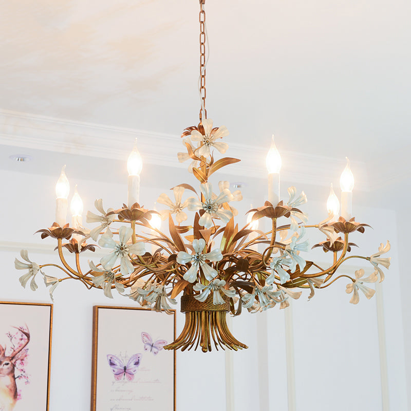 Brass 8 Lights Chandelier Light Traditional Metal Flower Hanging Light Fixture for Living Room Clearhalo 'Ceiling Lights' 'Chandeliers' Lighting' options 228350