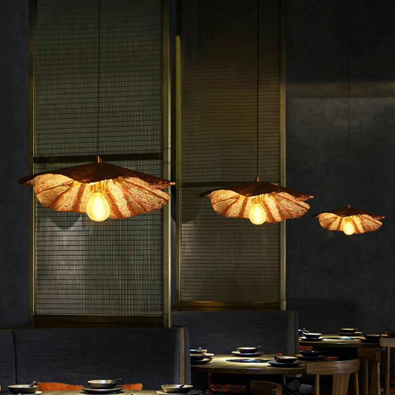 Country Lotus Hanging Ceiling Light 1 Head Metal Drop Pendant in Brass for Dining Room Clearhalo 'Ceiling Lights' 'Pendant Lights' 'Pendants' Lighting' 2283536