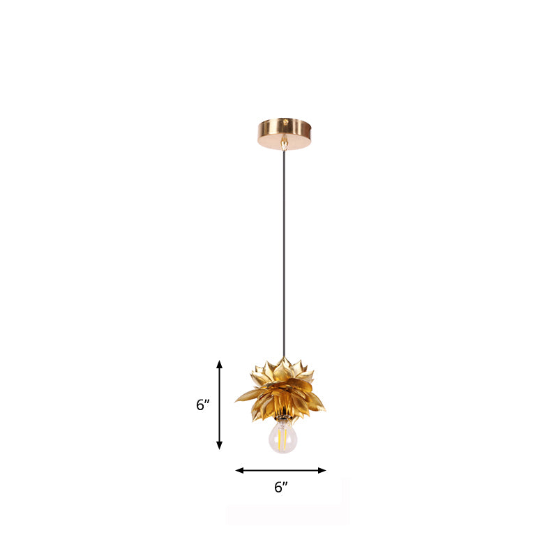 Country Lotus Hanging Ceiling Light 1 Head Metal Drop Pendant in Brass for Dining Room Brass A Clearhalo 'Ceiling Lights' 'Pendant Lights' 'Pendants' Lighting' 2283540_6a9ea577-36cd-41fc-9122-b427b23cf28f