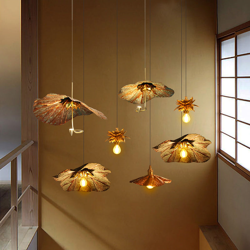 Country Lotus Hanging Ceiling Light 1 Head Metal Drop Pendant in Brass for Dining Room Clearhalo 'Ceiling Lights' 'Pendant Lights' 'Pendants' Lighting' 2283541