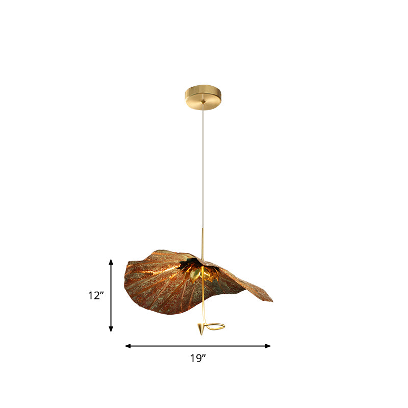 Country Lotus Hanging Ceiling Light 1 Head Metal Drop Pendant in Brass for Dining Room Clearhalo 'Ceiling Lights' 'Pendant Lights' 'Pendants' Lighting' 2283547