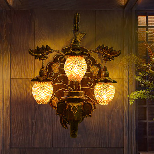 Wall Lighting Fixture Country Stairway Wall Sconce with Melon Bamboo Shade in Brown Clearhalo 'Wall Lamps & Sconces' 'Wall Lights' Lighting' 2283552