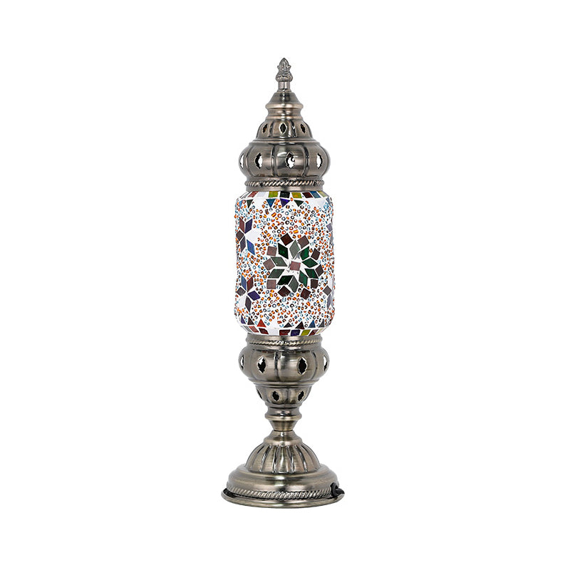 Mediterranean Tubular Night Light 1 Bulb Mosaics Glass Table Lighting in Nickel for Bedroom Nickel C Clearhalo 'Lamps' 'Table Lamps' Lighting' 2283568