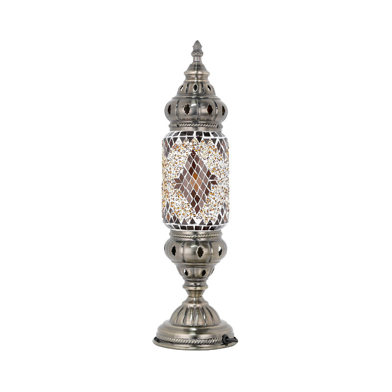 Mediterranean Tubular Night Light 1 Bulb Mosaics Glass Table Lighting in Nickel for Bedroom Nickel K Clearhalo 'Lamps' 'Table Lamps' Lighting' 2283569