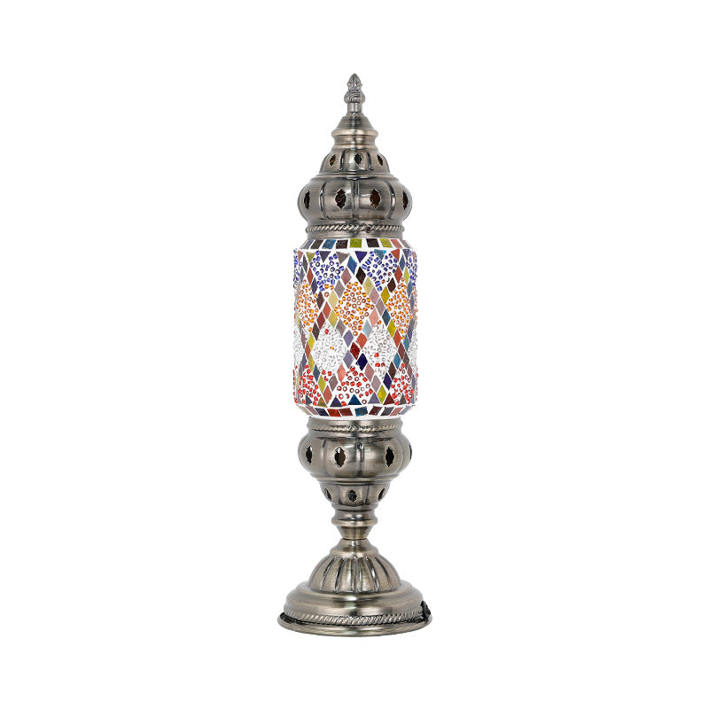 Mediterranean Tubular Night Light 1 Bulb Mosaics Glass Table Lighting in Nickel for Bedroom Nickel F Clearhalo 'Lamps' 'Table Lamps' Lighting' 2283573