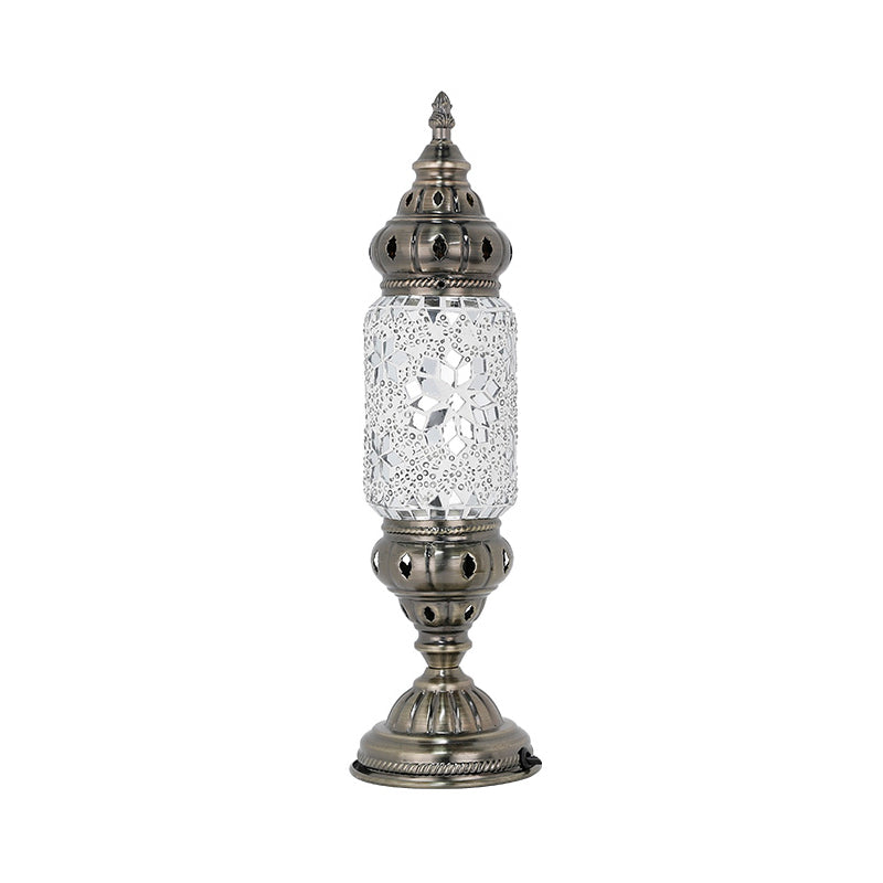 Mediterranean Tubular Night Light 1 Bulb Mosaics Glass Table Lighting in Nickel for Bedroom Nickel E Clearhalo 'Lamps' 'Table Lamps' Lighting' 2283580