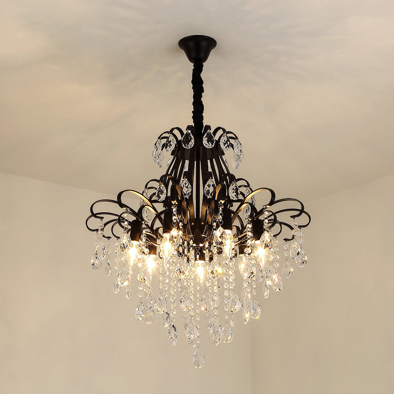 Crystal Teardrop Hanging Lamp Rustic Dining Room Pendant Chandelier with Decorative Swirls Black Large Clearhalo 'Ceiling Lights' 'Chandeliers' Lighting' options 2283597_0c50d8cc-5761-427b-8381-807b6743e4ae
