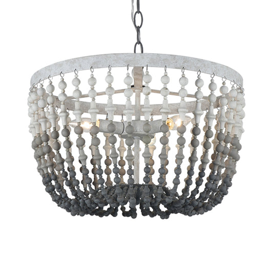 Beaded Wood Chandelier Lamp Rustic 3 Lights Bedroom Hanging Light Fixture in Black Clearhalo 'Ceiling Lights' 'Chandeliers' Lighting' options 228360