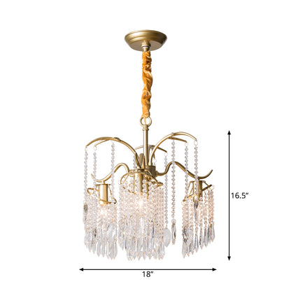 Gold Finish Chandelier Lamp Antique Crystal Tassel Hanging Light Fixture for Bedroom 4 Gold Clearhalo 'Ceiling Lights' 'Chandeliers' Lighting' options 2283642_a8782f10-4413-49e3-a0c7-e85d57dadc66