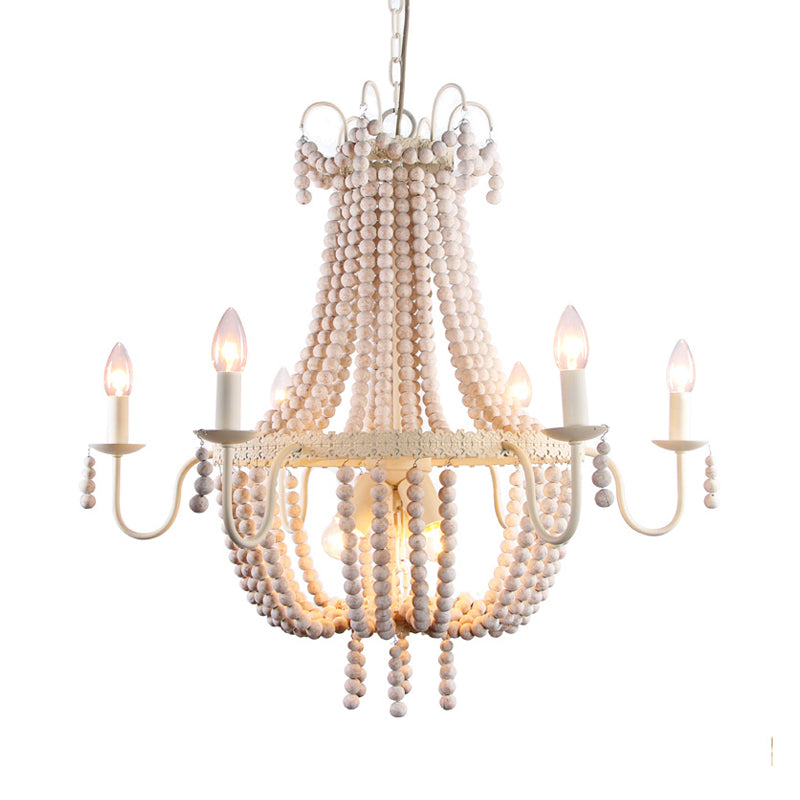 Empire Wood Strand Chandelier Light Rustic 9 Lights Dining Room Pendant Ceiling Light in White Clearhalo 'Ceiling Lights' 'Chandeliers' Lighting' options 228368
