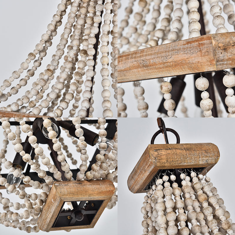 Empire Shape Living Room Chandelier Traditional Wooden Strand 4 Lights Dark Wood Hanging Lamp Clearhalo 'Ceiling Lights' 'Chandeliers' Lighting' options 228382