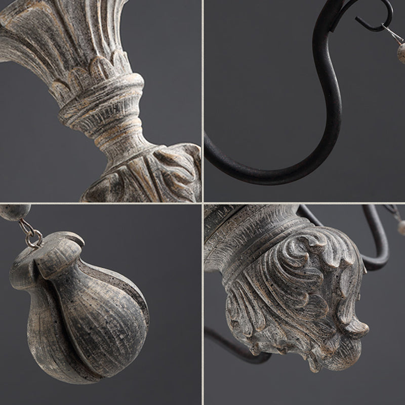 Gray Candelabra Hanging Light Traditional Wood 6 Lights Living Room Chandelier Light Clearhalo 'Ceiling Lights' 'Chandeliers' Lighting' options 228387