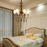 Tapered Fabric Chandelier Lamp Vintage 6 Lights Bedroom Hanging Light Fixture in Black with Wood Drop Clearhalo 'Ceiling Lights' 'Chandeliers' Lighting' options 228388