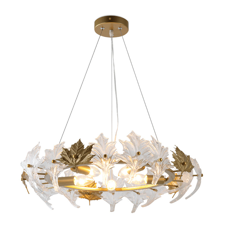 5 Lights Chandelier Light with Maple Crystal Colonial Living Room Hanging Light Fixture with Gold Ring Clearhalo 'Ceiling Lights' 'Chandeliers' Lighting' options 228403
