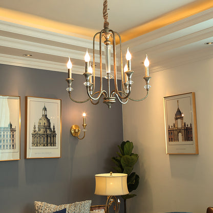 Candle Living Room Chandelier Light Rustic Metal 6 Lights Aged Silver Ceiling Pendant Light Aged Silver Clearhalo 'Ceiling Lights' 'Chandeliers' Lighting' options 228410_fa297320-8de4-42c4-961e-f0e82adf069f