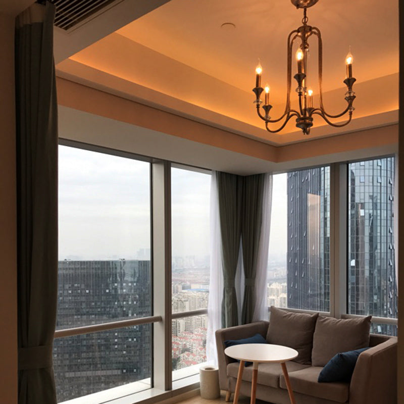 Candle Living Room Chandelier Light Rustic Metal 6 Lights Aged Silver Ceiling Pendant Light Clearhalo 'Ceiling Lights' 'Chandeliers' Lighting' options 228411