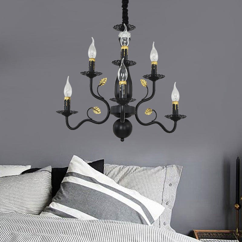 5/12/16 Lights Metal Pendant Chandelier Rustic Black/Gold Candle Dining Room Hanging Ceiling Fixture Clearhalo 'Ceiling Lights' 'Chandeliers' Lighting' options 228415