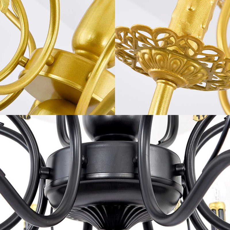 5/12/16 Lights Metal Pendant Chandelier Rustic Black/Gold Candle Dining Room Hanging Ceiling Fixture Clearhalo 'Ceiling Lights' 'Chandeliers' Lighting' options 228435