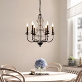 Candle Metal Chandelier Lighting Rustic 6/8 Lights Dining Room Pendant Lighting in Black/Coffee Clearhalo 'Ceiling Lights' 'Chandeliers' Lighting' options 228484
