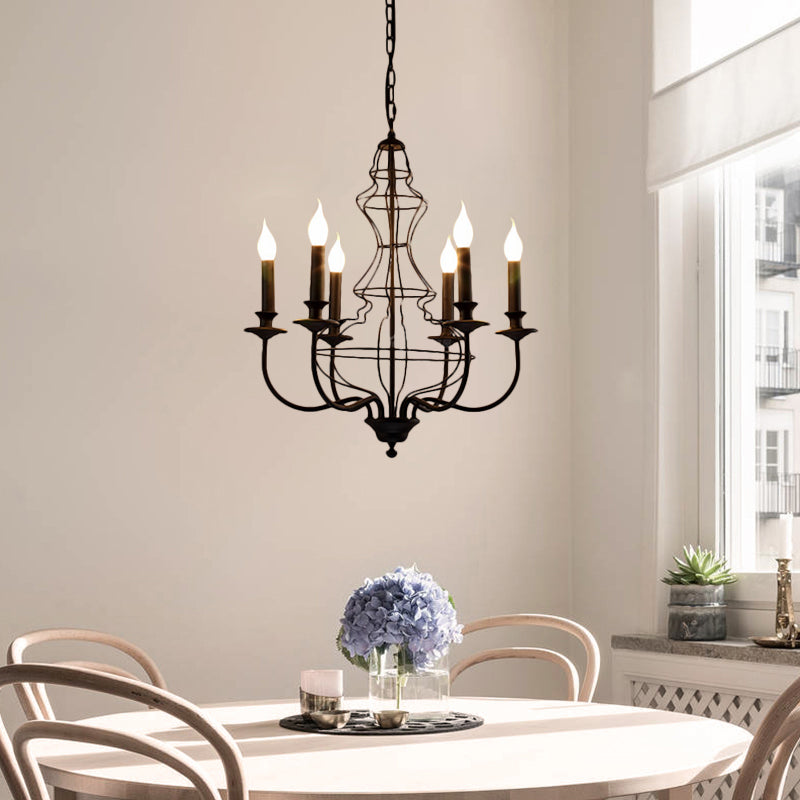 Candle Metal Chandelier Lighting Rustic 6/8 Lights Dining Room Pendant Lighting in Black/Coffee 6 Black Clearhalo 'Ceiling Lights' 'Chandeliers' Lighting' options 228484_dbe9eeba-20ce-457d-82d7-c885bddfa2ea