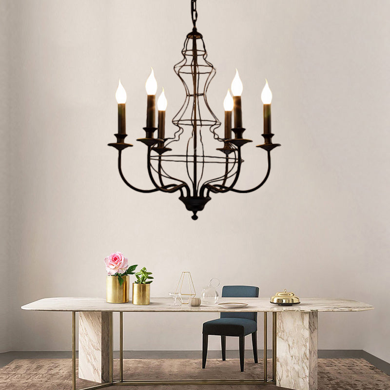 Candle Metal Chandelier Lighting Rustic 6/8 Lights Dining Room Pendant Lighting in Black/Coffee Clearhalo 'Ceiling Lights' 'Chandeliers' Lighting' options 228485