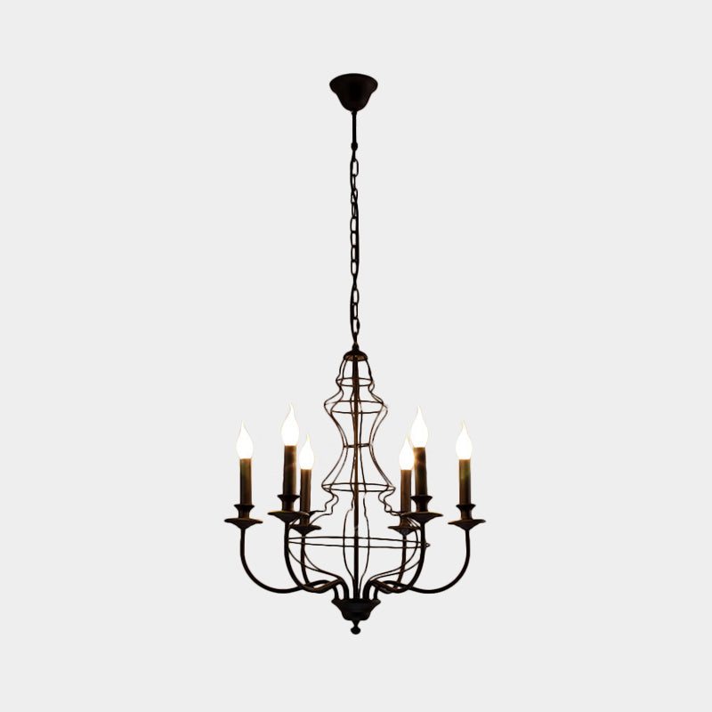 Candle Metal Chandelier Lighting Rustic 6/8 Lights Dining Room Pendant Lighting in Black/Coffee Clearhalo 'Ceiling Lights' 'Chandeliers' Lighting' options 228486