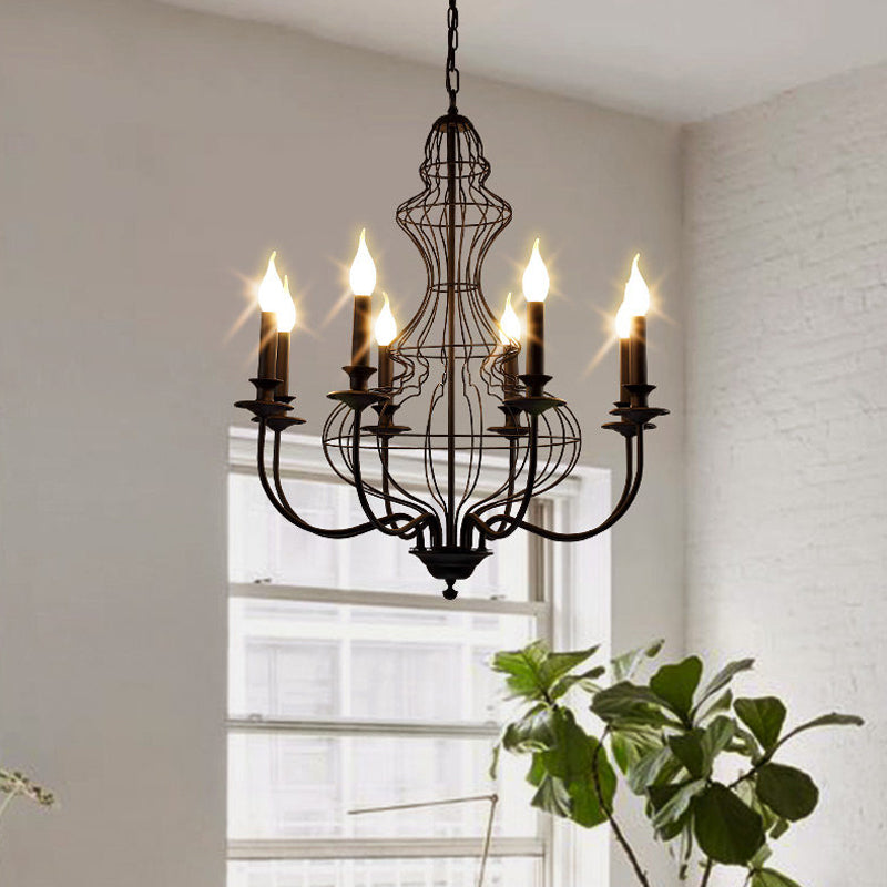 Candle Metal Chandelier Lighting Rustic 6/8 Lights Dining Room Pendant Lighting in Black/Coffee 8 Black Clearhalo 'Ceiling Lights' 'Chandeliers' Lighting' options 228487_9f900255-3461-4264-9906-6674576f4044