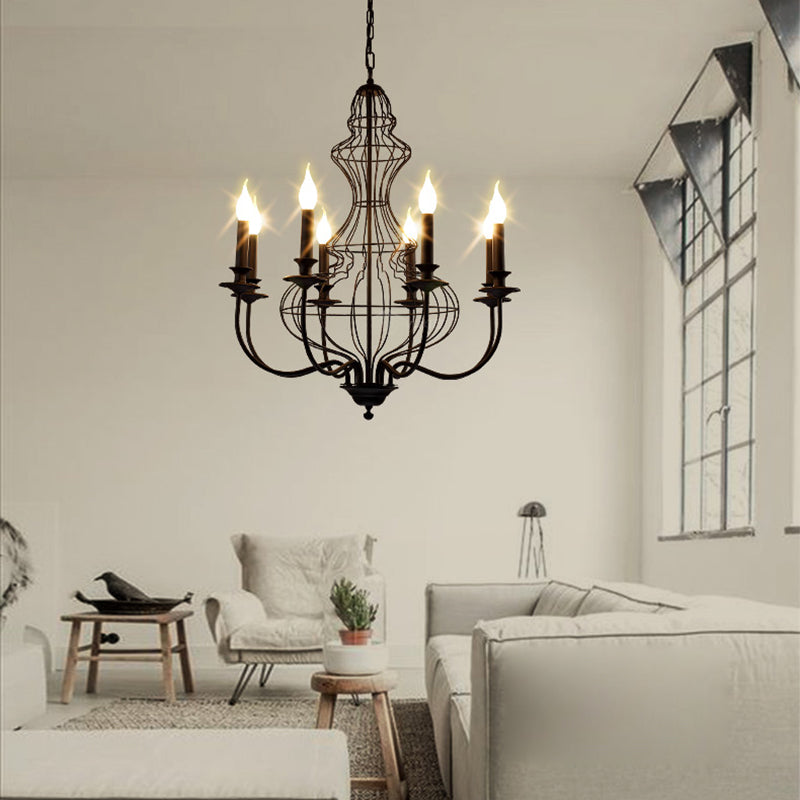 Candle Metal Chandelier Lighting Rustic 6/8 Lights Dining Room Pendant Lighting in Black/Coffee Clearhalo 'Ceiling Lights' 'Chandeliers' Lighting' options 228488
