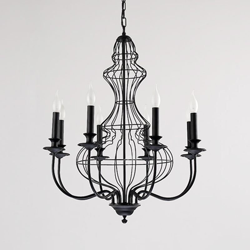 Candle Metal Chandelier Lighting Rustic 6/8 Lights Dining Room Pendant Lighting in Black/Coffee Clearhalo 'Ceiling Lights' 'Chandeliers' Lighting' options 228489