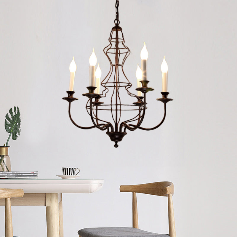 Candle Metal Chandelier Lighting Rustic 6/8 Lights Dining Room Pendant Lighting in Black/Coffee 6 Coffee Clearhalo 'Ceiling Lights' 'Chandeliers' Lighting' options 228490_682c84a6-23a8-4718-b4ea-9e3b2b1ec69d