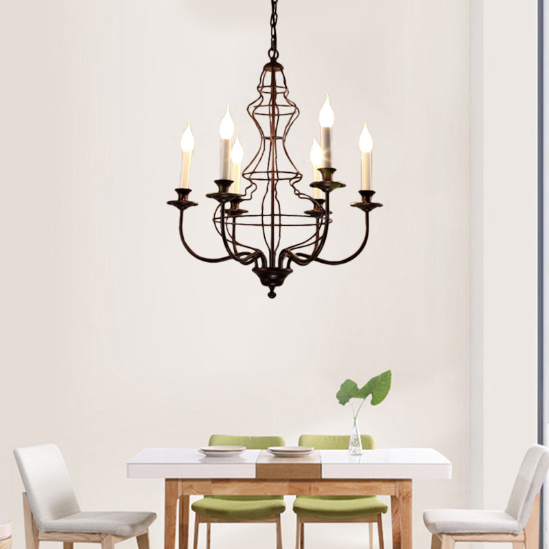 Candle Metal Chandelier Lighting Rustic 6/8 Lights Dining Room Pendant Lighting in Black/Coffee Clearhalo 'Ceiling Lights' 'Chandeliers' Lighting' options 228491