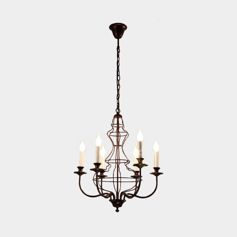 Candle Metal Chandelier Lighting Rustic 6/8 Lights Dining Room Pendant Lighting in Black/Coffee Clearhalo 'Ceiling Lights' 'Chandeliers' Lighting' options 228492