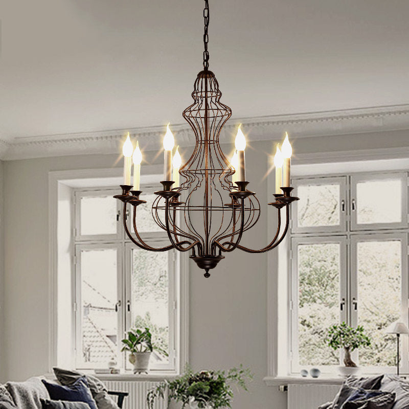 Candle Metal Chandelier Lighting Rustic 6/8 Lights Dining Room Pendant Lighting in Black/Coffee Clearhalo 'Ceiling Lights' 'Chandeliers' Lighting' options 228495
