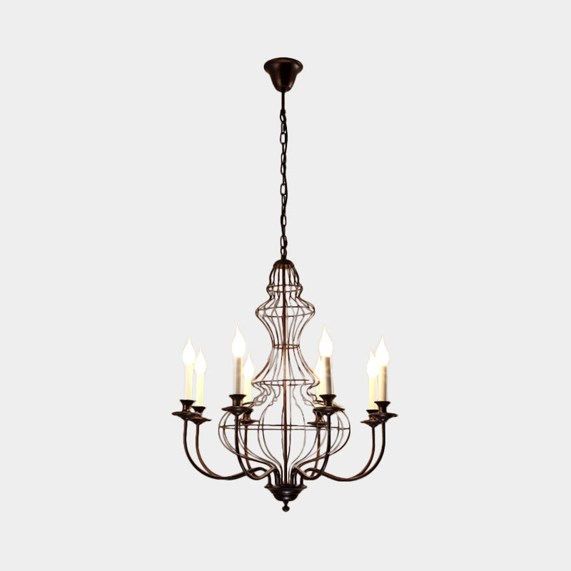Candle Metal Chandelier Lighting Rustic 6/8 Lights Dining Room Pendant Lighting in Black/Coffee Clearhalo 'Ceiling Lights' 'Chandeliers' Lighting' options 228496